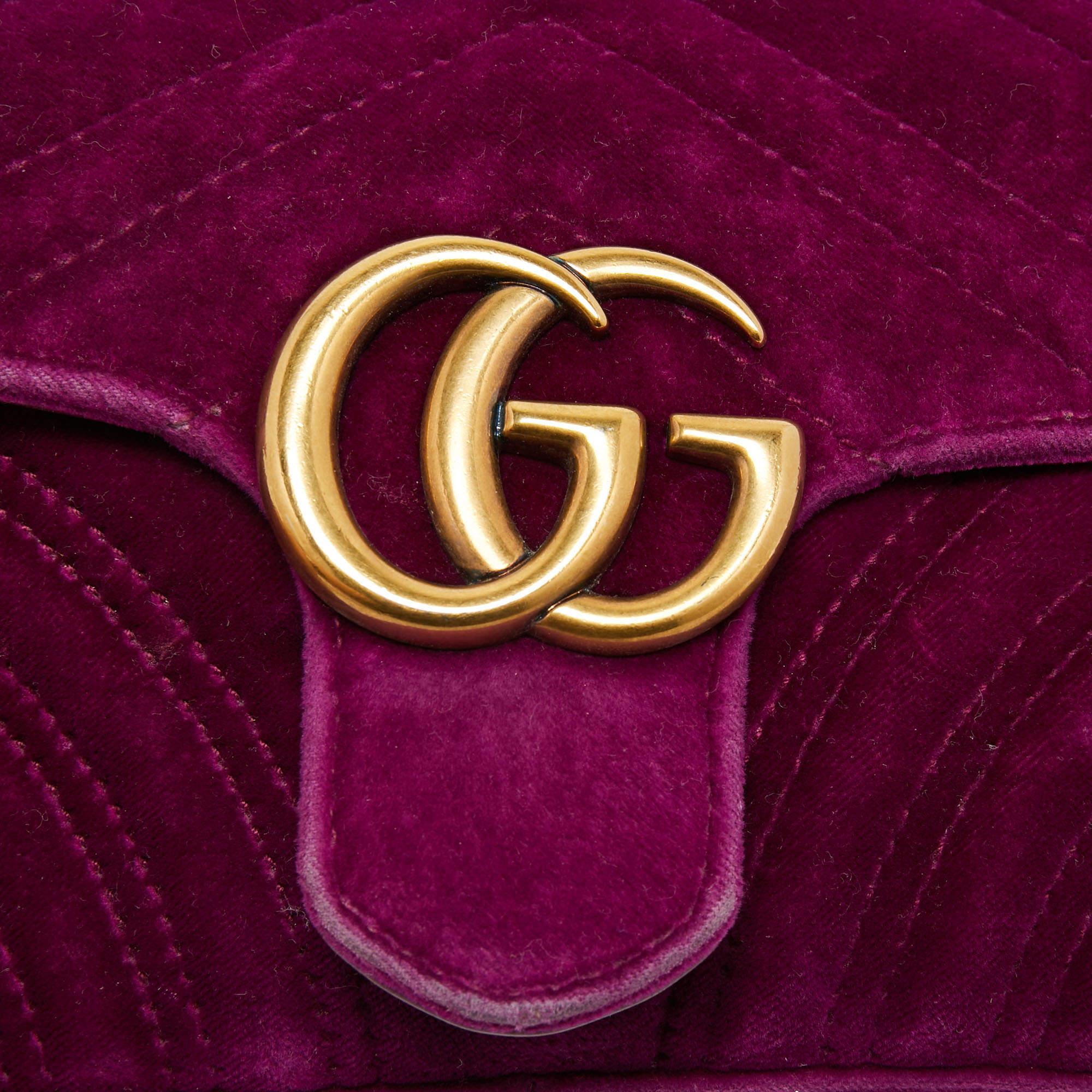 Gucci Purple Matelassé Velvet Small GG Marmont Shoulder Bag 4
