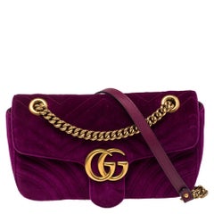Gucci Purple Matelassé Velvet Small GG Marmont Shoulder Bag