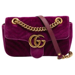 Gucci Purple Matelassé Velvet Small GG Marmont Shoulder Bag