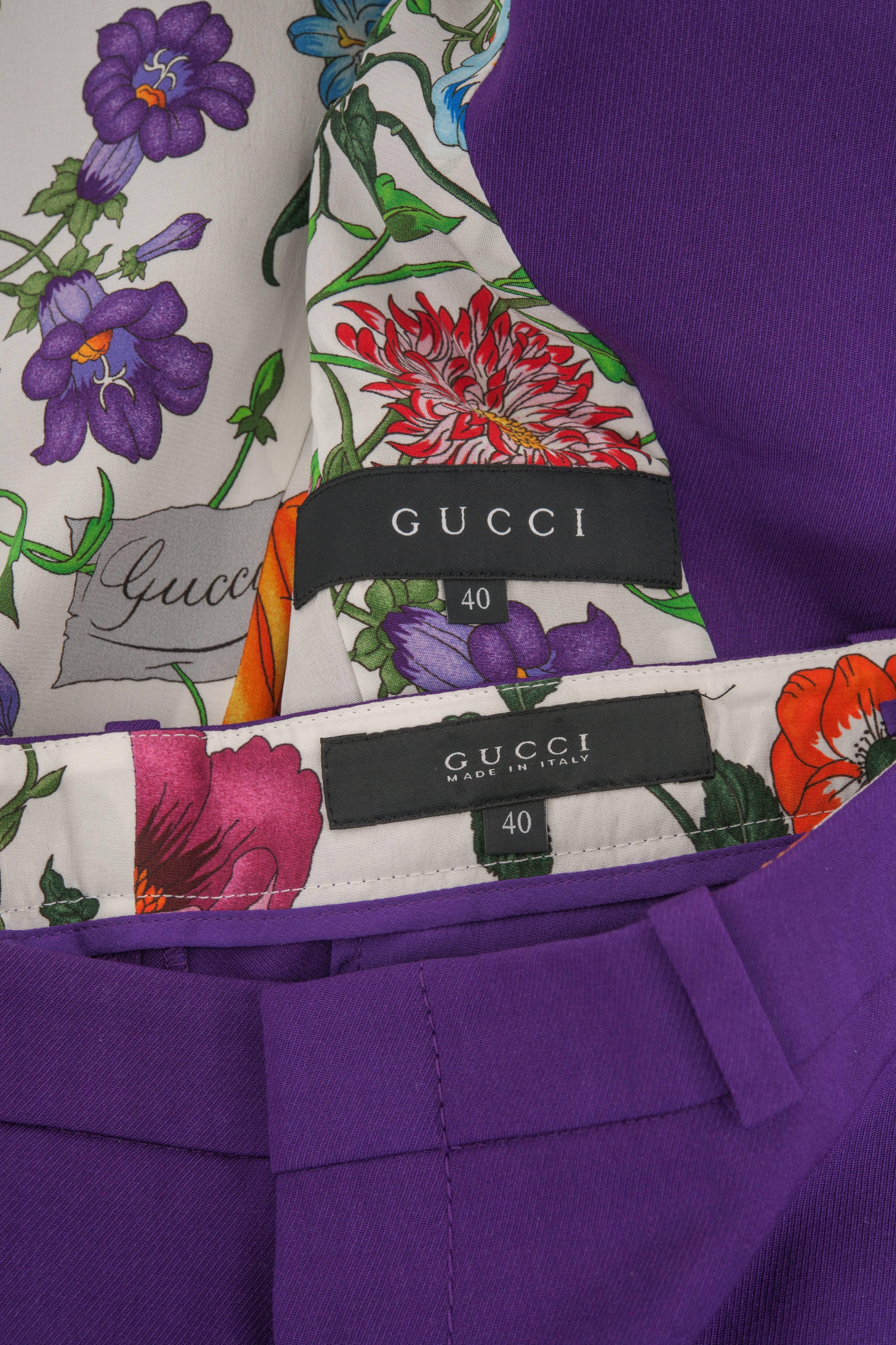 Women's Gucci Purple Pants Suit with Flora and Fauna Lining