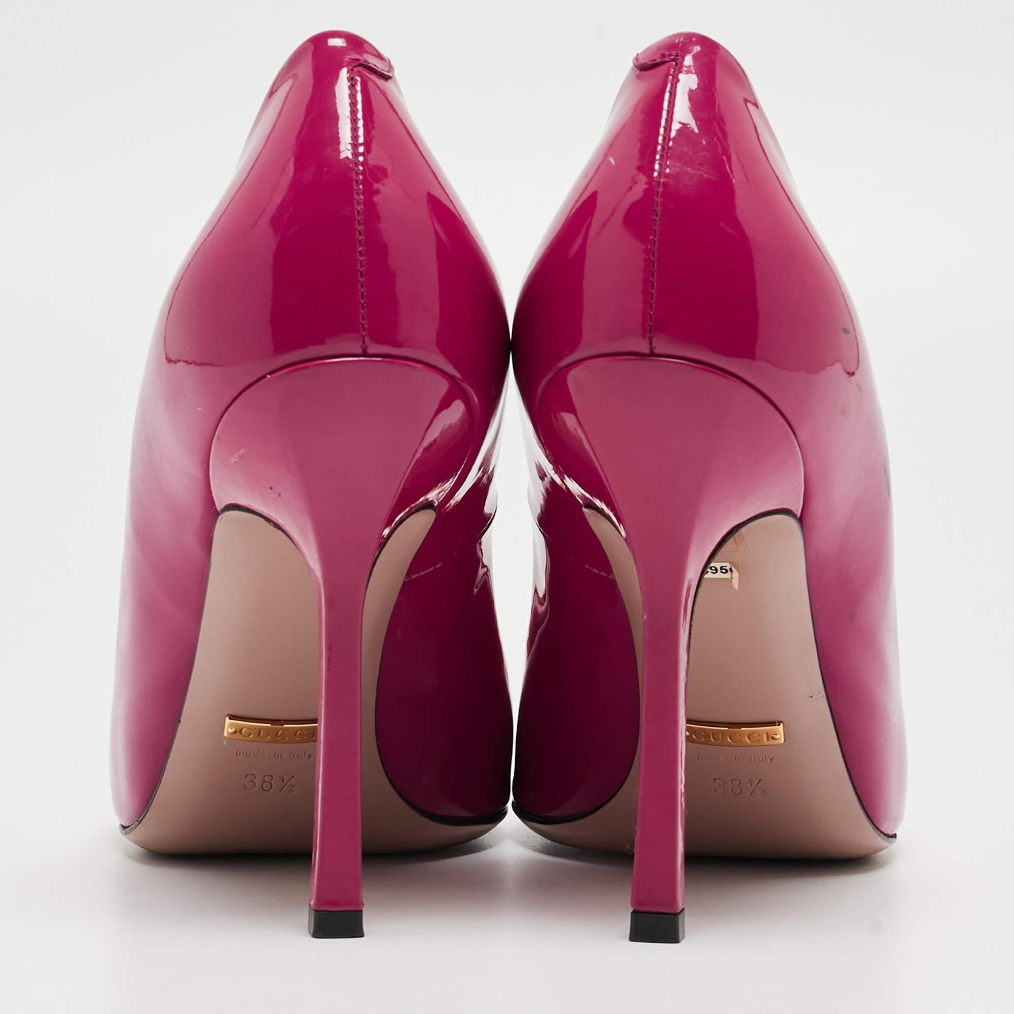 Gucci escarpins à bout rond à mors vernis violet, taille 38,5 en vente 3