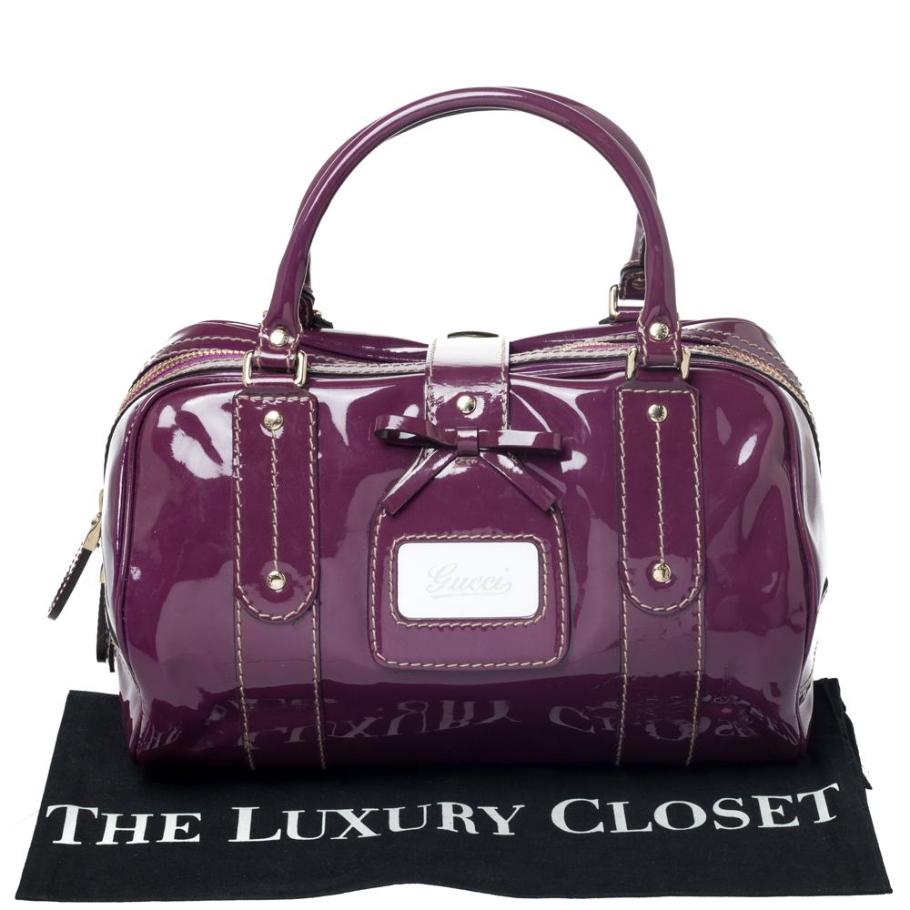 Gucci Purple Patent Leather Boston Bag 7