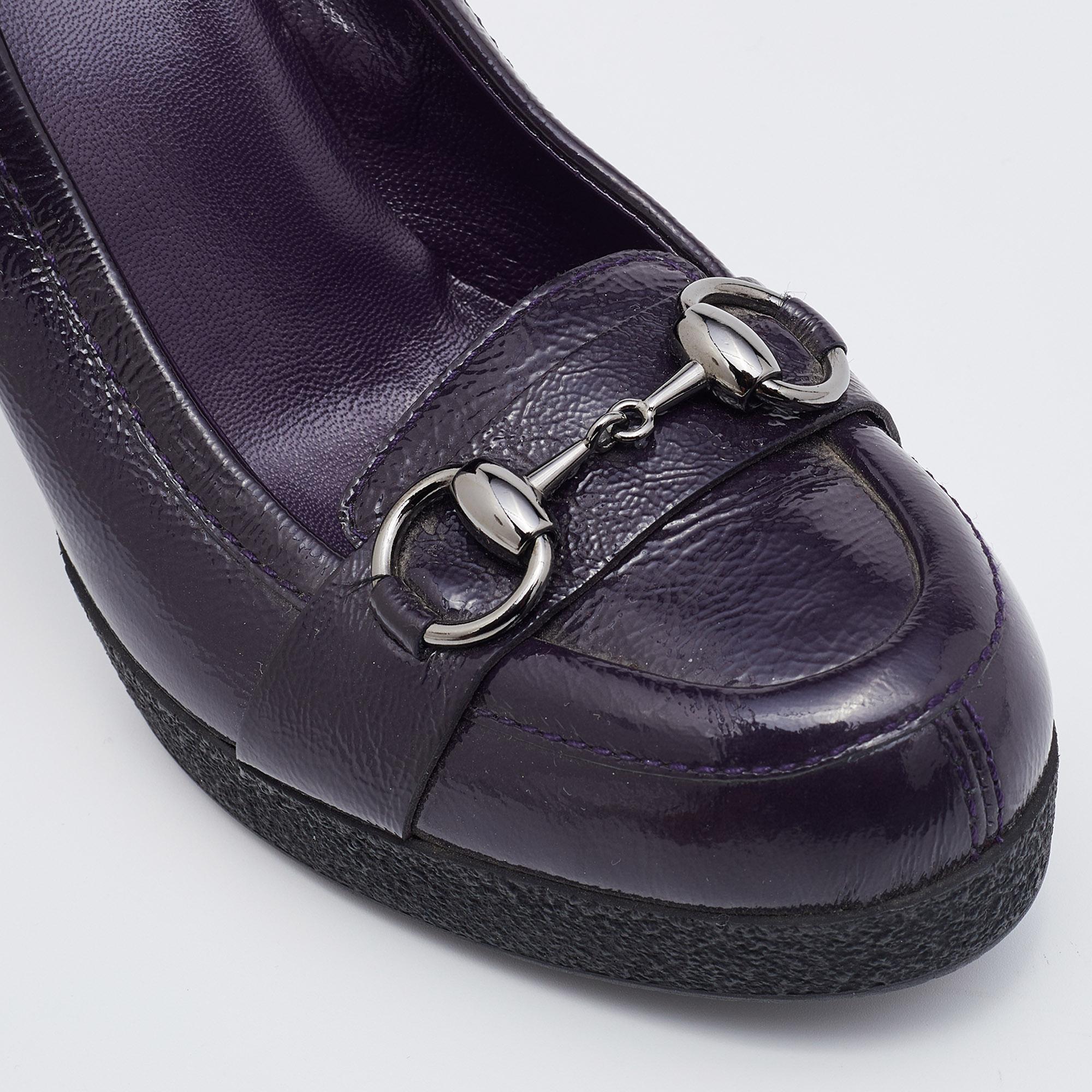 Gucci Purple Patent Leather Horsebit Platform Loafer Pumps Size 37.5 3