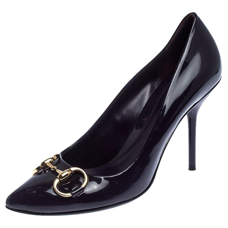 Gucci Purple Patent Leather Horsebit Pointed Toe Pumps Size 37.5 at 1stDibs