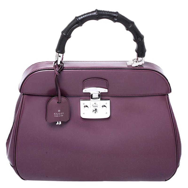 Gucci Purple Patent Leather Lady Lock Bamboo Large Top Handle Bag