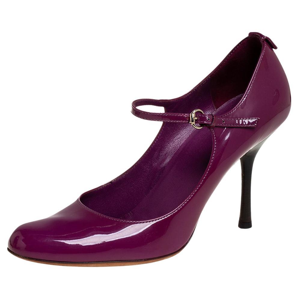 Gucci Purple Patent Leather Mary Jane Pumps Size 38.5