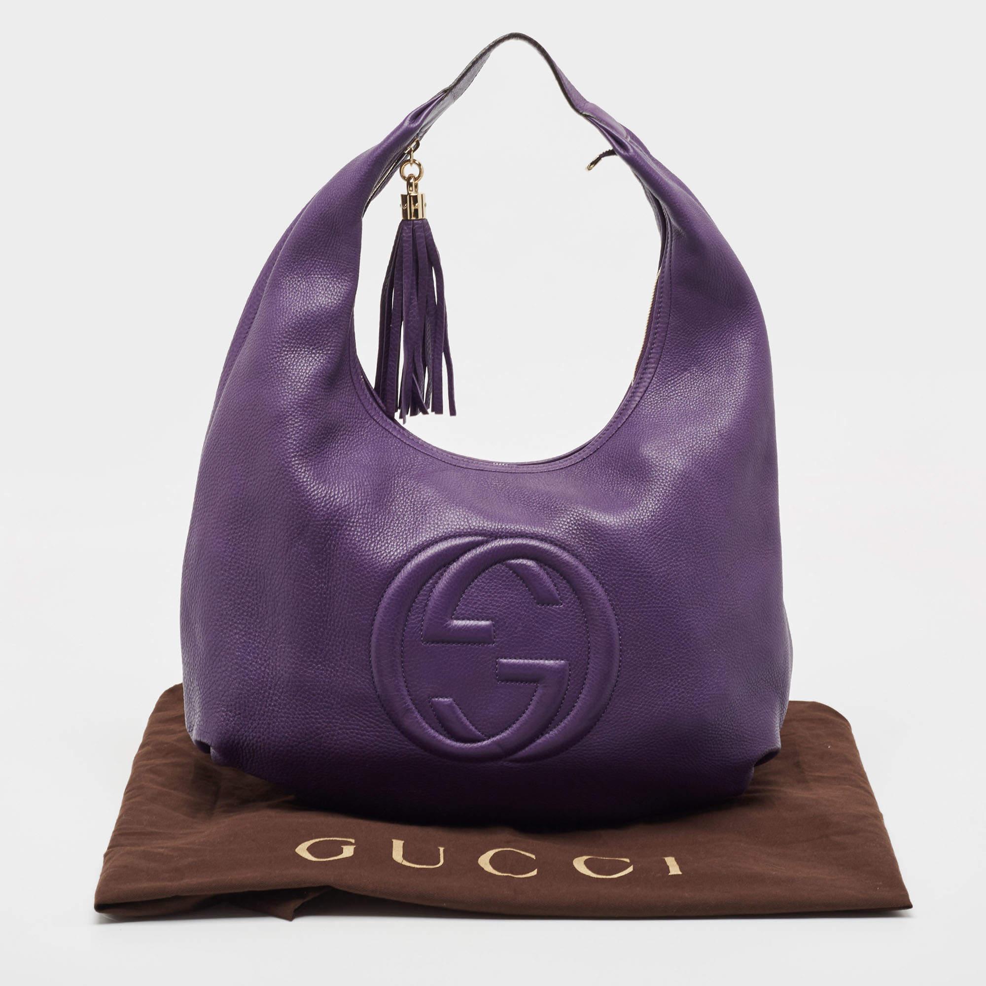 Gucci Purple Pebbled Calfskin Leather Soho Hobo 9