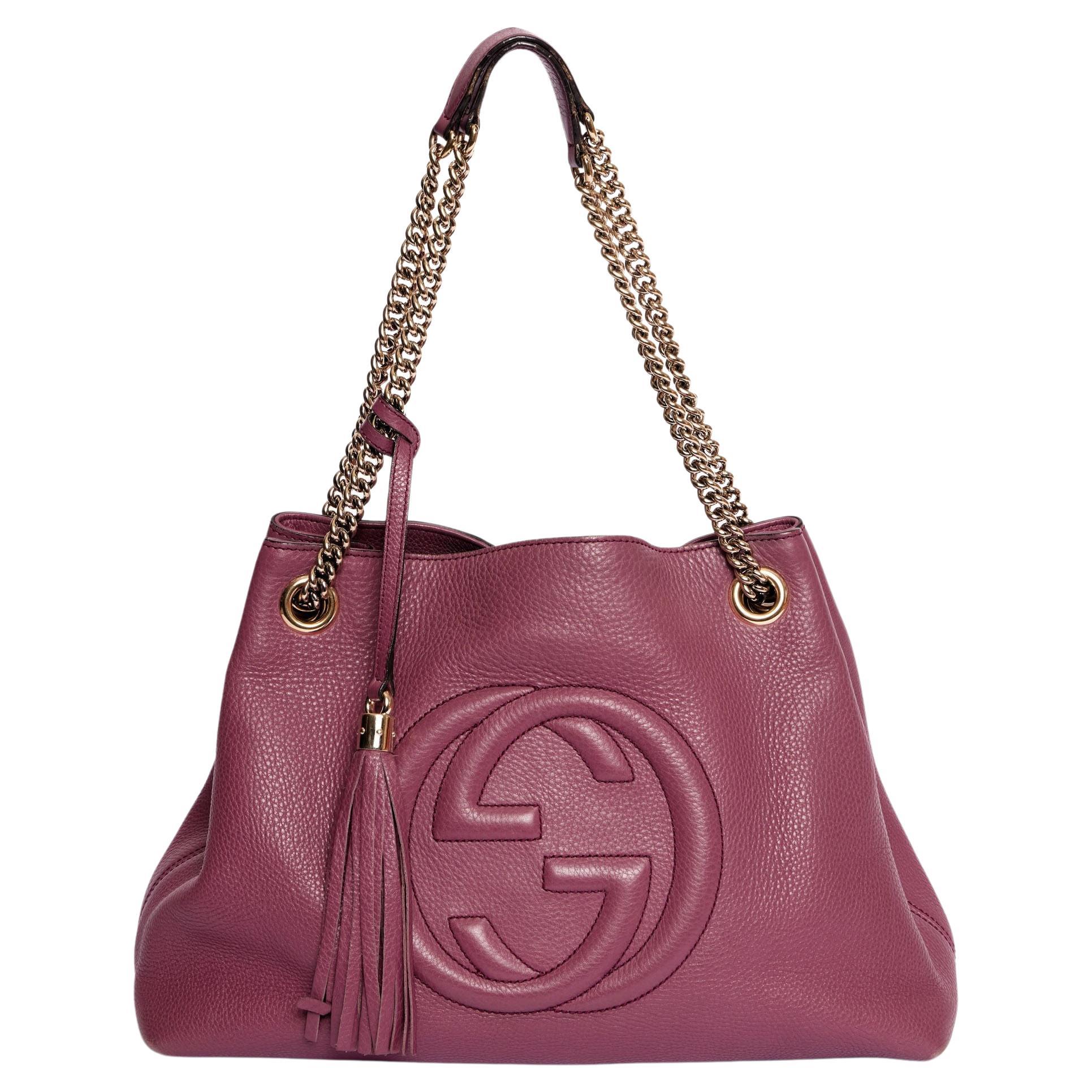 Gucci Purple Pebbled Leder GG Tasche im Angebot