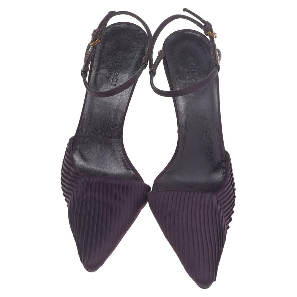 Women's Gucci Purple Pleated Fabric Pointed Toe Ankle Strap Sandals Size 37