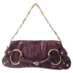 Gucci purple python horsebit bamboo shoulder bag