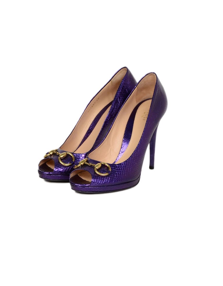 Gucci Purple Python Horsebit Peeptoe Pumps sz 40 For Sale at 1stDibs