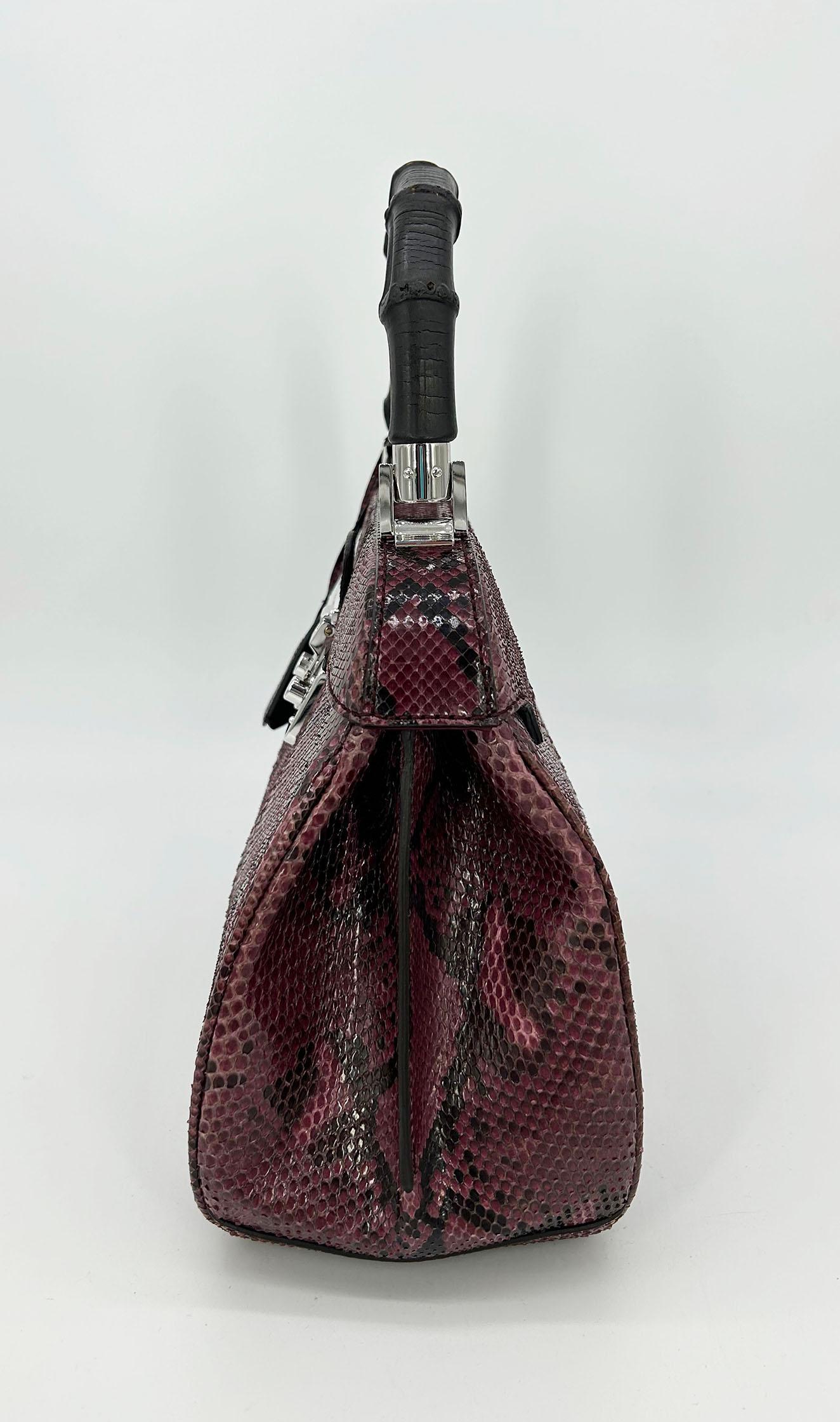 Gucci Purple Python Lady Lock Bag with Bamboo Handle In Excellent Condition For Sale In Philadelphia, PA