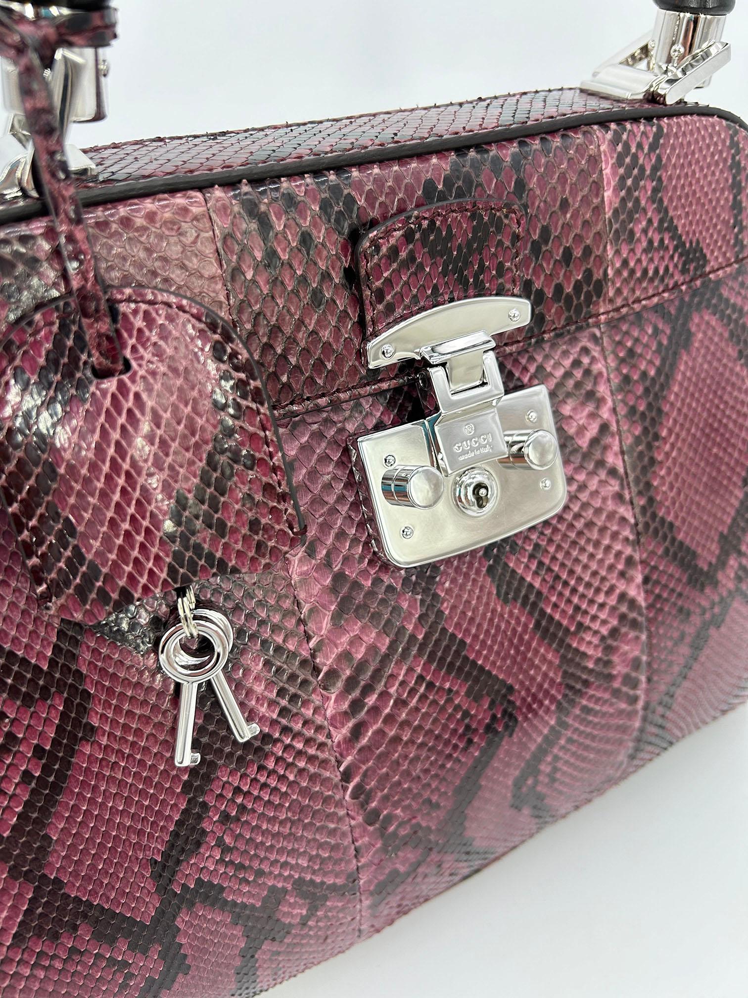 Gucci Purple Python Lady Lock Bag with Bamboo Handle For Sale 1