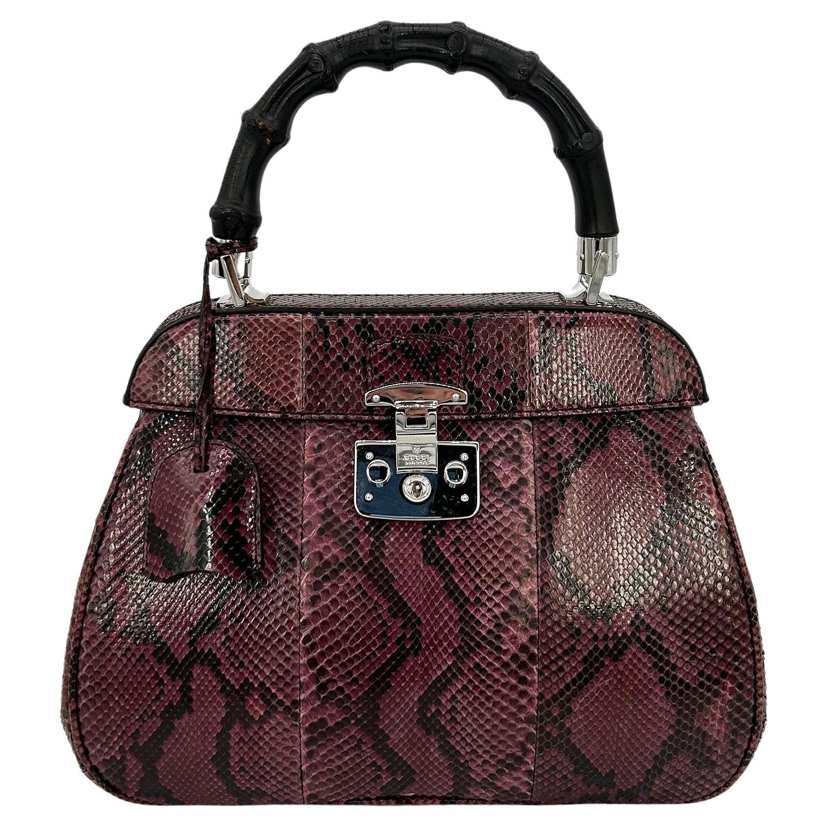 Gucci Purple Python Lady Lock Bag with Bamboo Handle For Sale