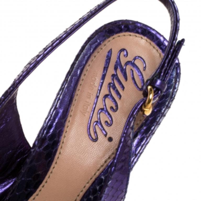 Gucci Purple Python Leather Sofia Platform Peep Toe Slingback Sandals Size 37 For Sale 1