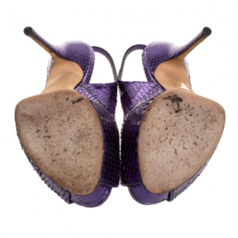 Gucci Purple Python Leather Sofia Platform Peep Toe Slingback Sandals Size 37 For Sale 4