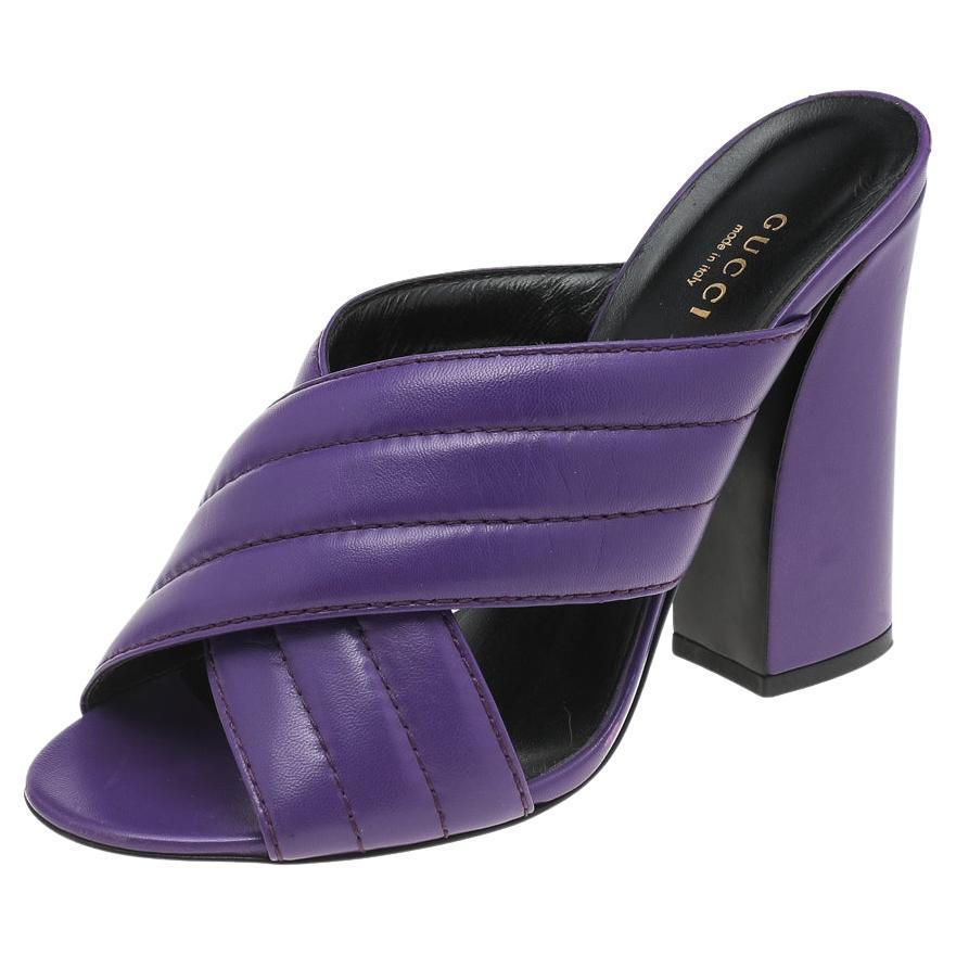 Gucci Purple Quilted Leather Webby Slide Sandals Size 39