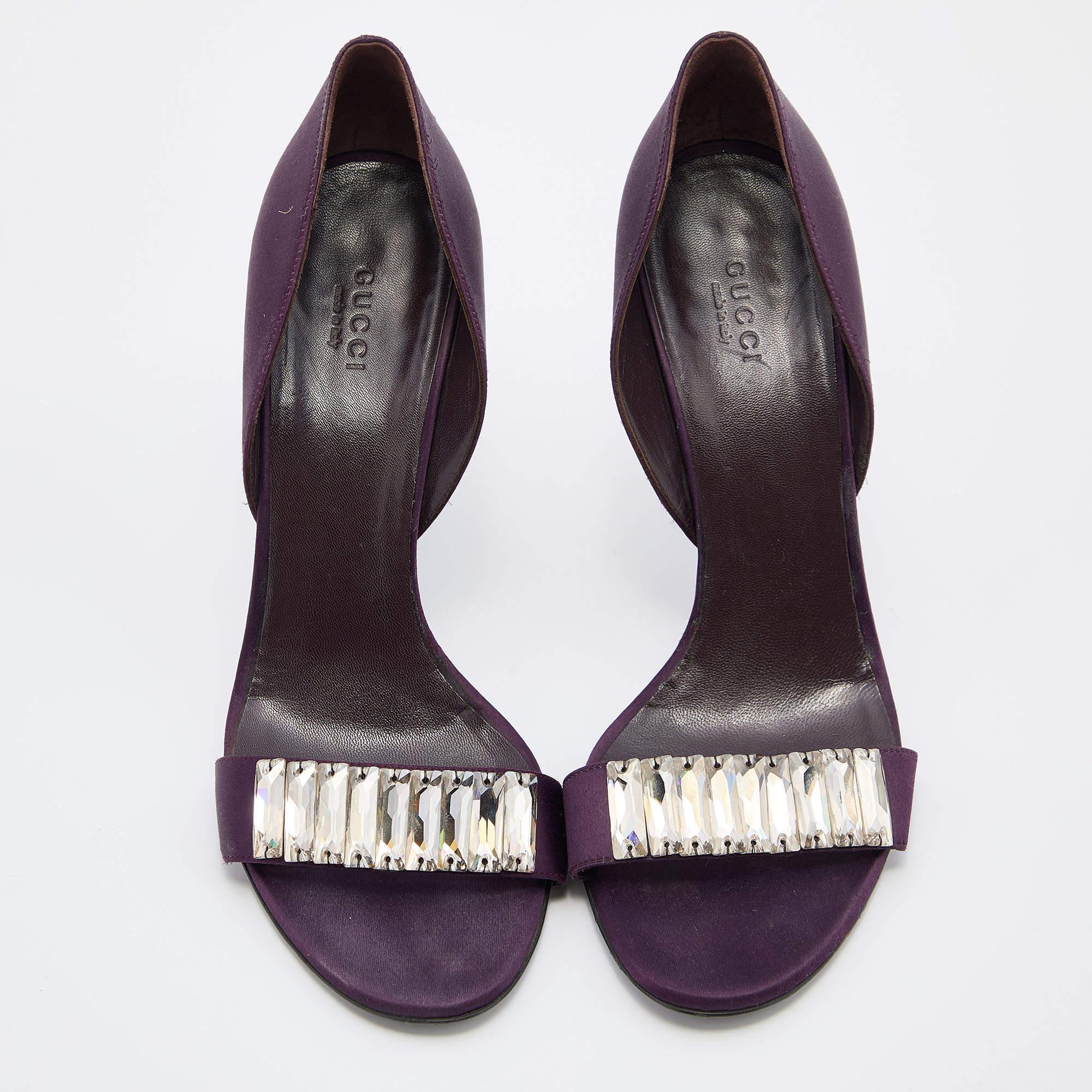 Black Gucci Purple Satin Crystal Embellished D'orsay Sandals Size 39 For Sale