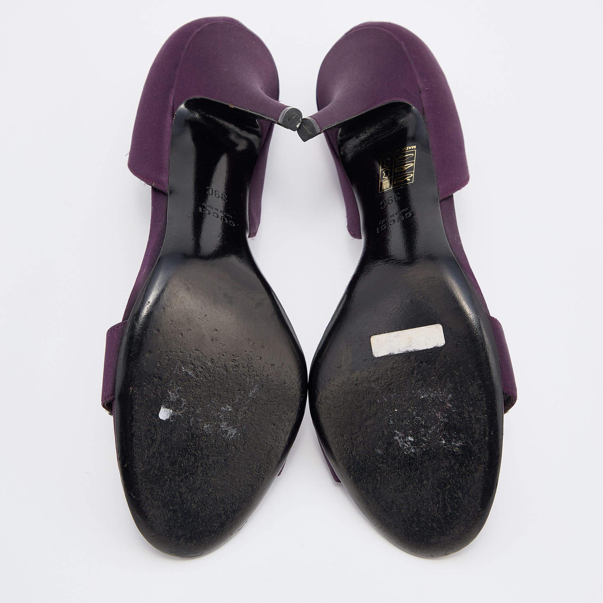 Gucci Purple Satin Crystal Embellished D'orsay Sandals Size 39 For Sale 1
