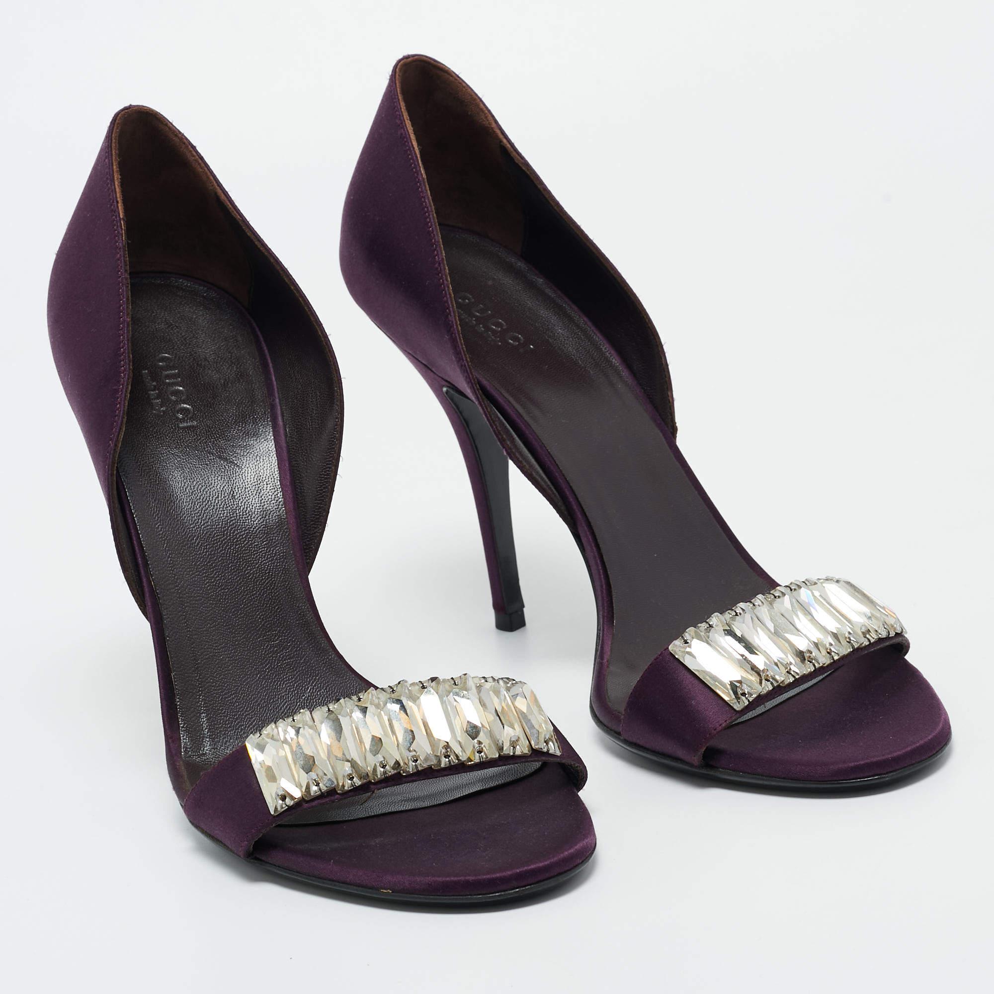 Gucci Purple Satin Crystal Embellished Sandals Size 40 1