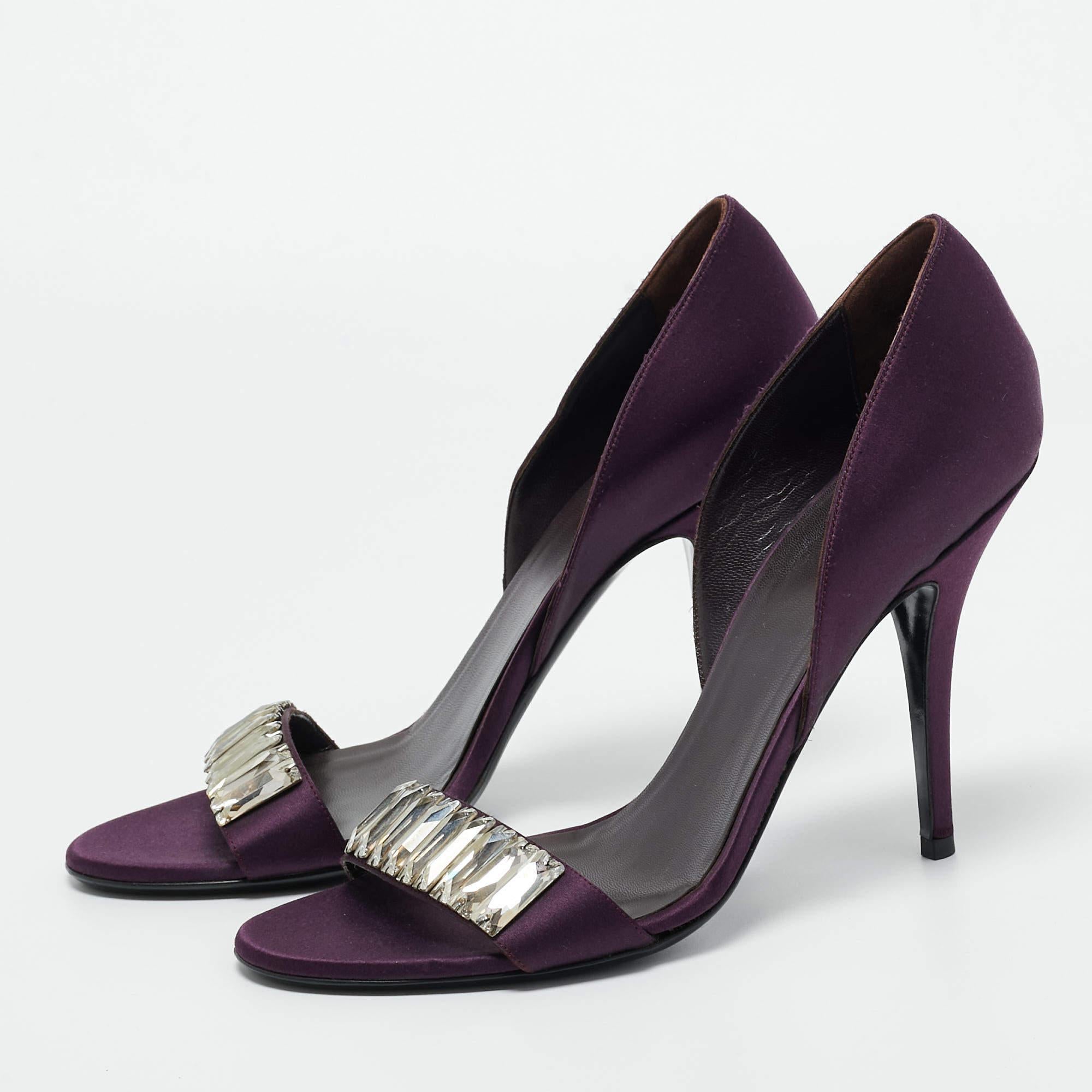 Gucci Purple Satin Crystal Embellished Sandals Size 40 2