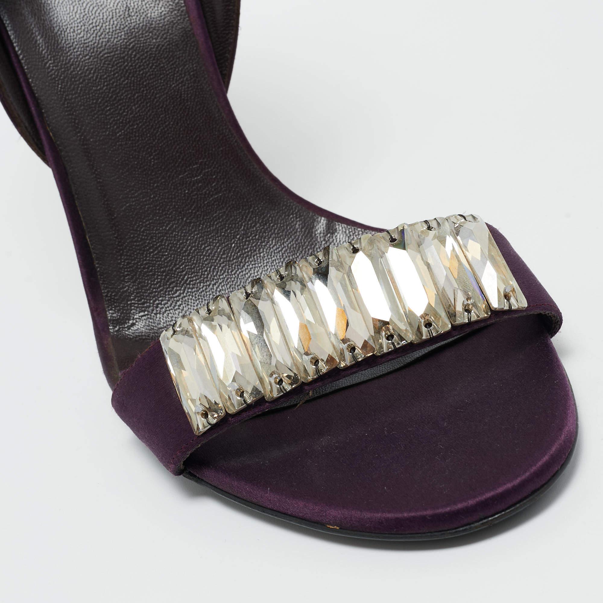 Gucci Purple Satin Crystal Embellished Sandals Size 40 3