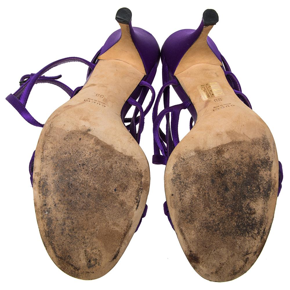 Women's Gucci Purple Satin GG Logo Ankle Strap Sandals Size 38