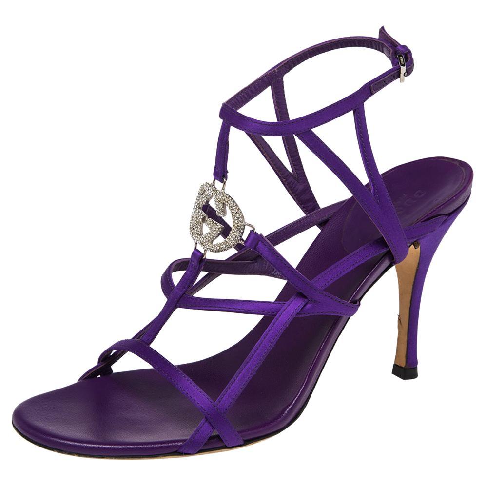 Gucci Purple Satin GG Logo Ankle Strap Sandals Size 38 at 1stDibs | gucci  purple heels