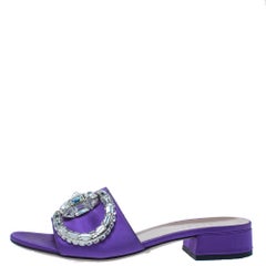 Gucci Purple Satin Maxime Crystal Icon Bit Open Toe Slides Sandals Size 36.5