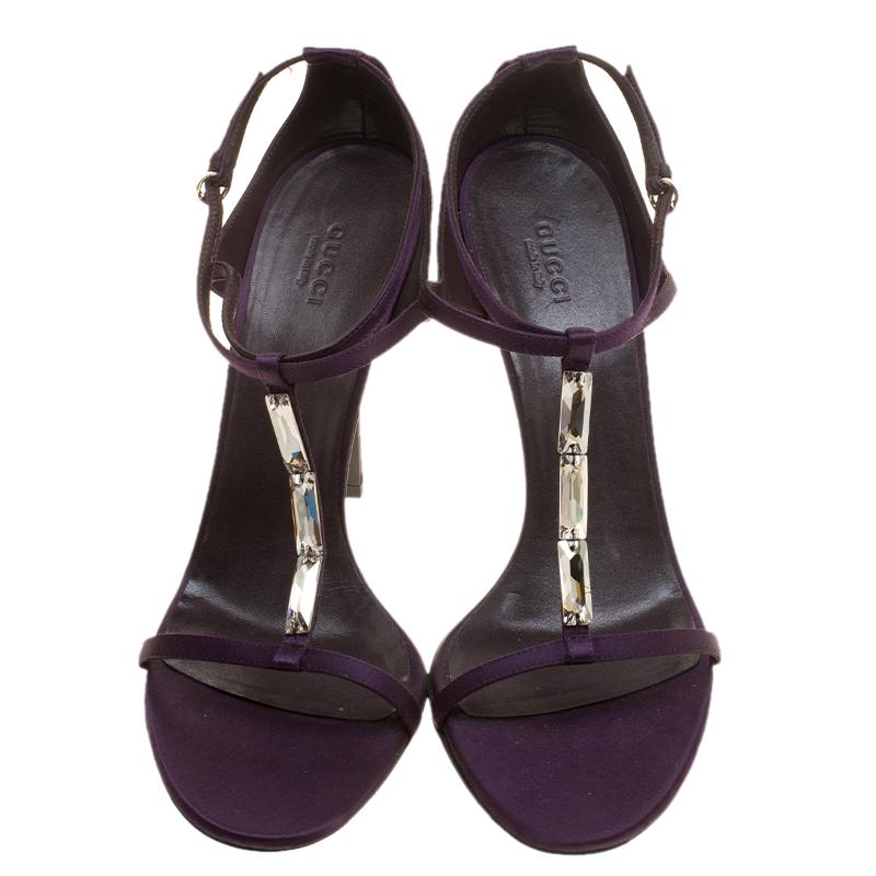 Black Gucci Purple Satin T-strap Sandals Size 40.5
