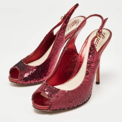 Gucci Purple Sequin Slingback  Peep Toe Pumps Size 37.5