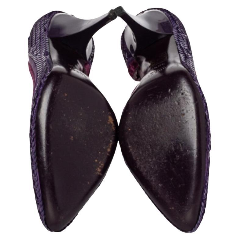 Gucci Purple Sequined Satin And Velvet Half D'orsay Pumps Size 38.5 For Sale 2