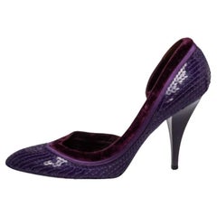 Gucci Purple Sequined Satin And Velvet Half D'orsay Pumps Size 38.5