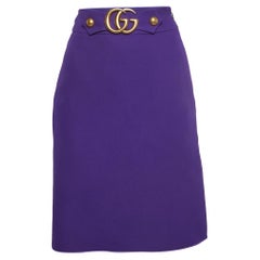 Gucci Purple Silk Blend GG Buckle Detail A-Line Knee Length Skirt S