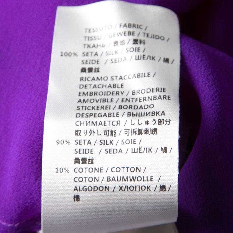 Gucci Purple Silk Chiffon Contrast Plisse Ruffle Detail Sheer Blouse M 2