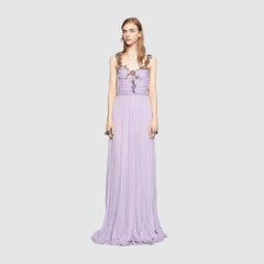 GUCCI Purple Silk Chiffon Embroidered Gown IT38 US 0-2