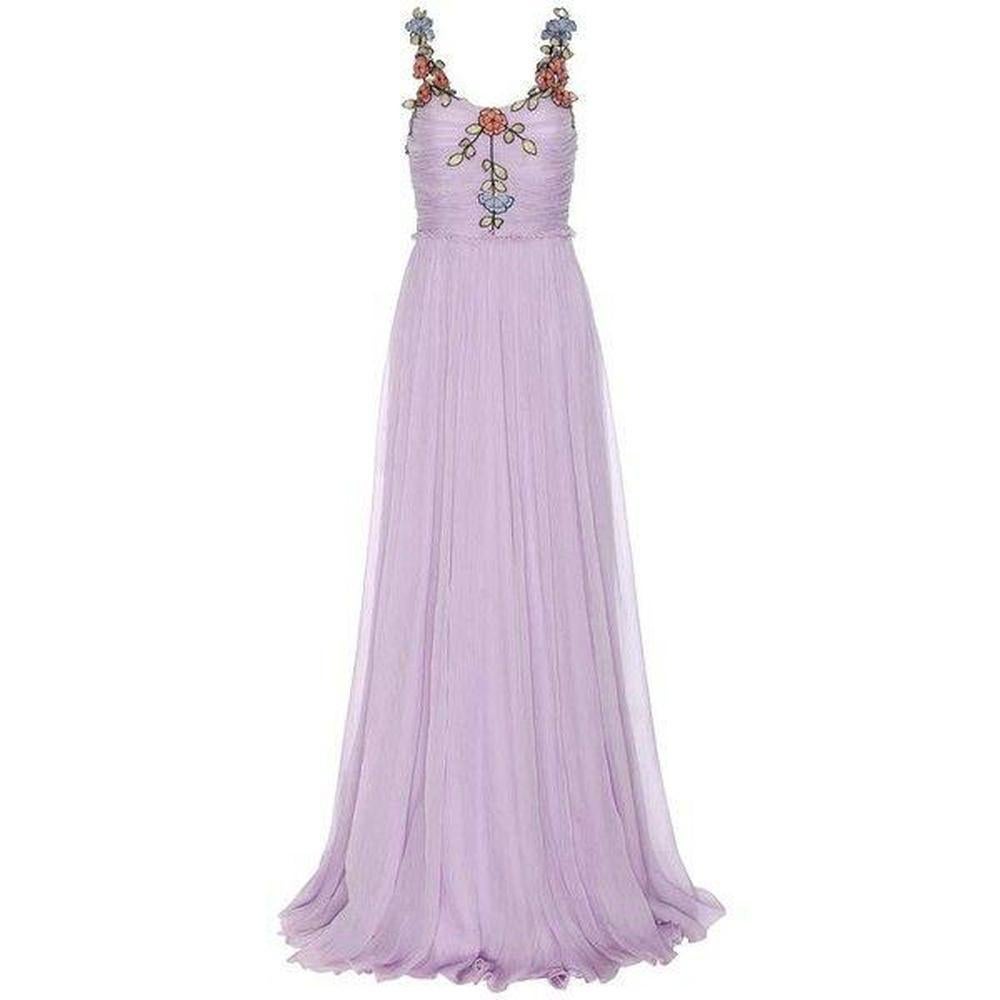 GUCCI Purple Silk Chiffon Embroidered Gown IT38 US 0-2 For Sale