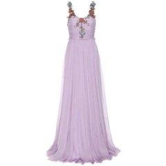 GUCCI Purple Silk Chiffon Embroidered Gown IT38 US 0-2