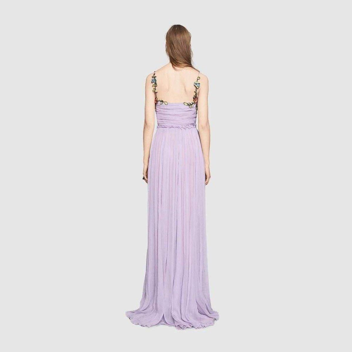 Gucci Purple Silk Chiffon Embroidered Gown  IT38 US2 2