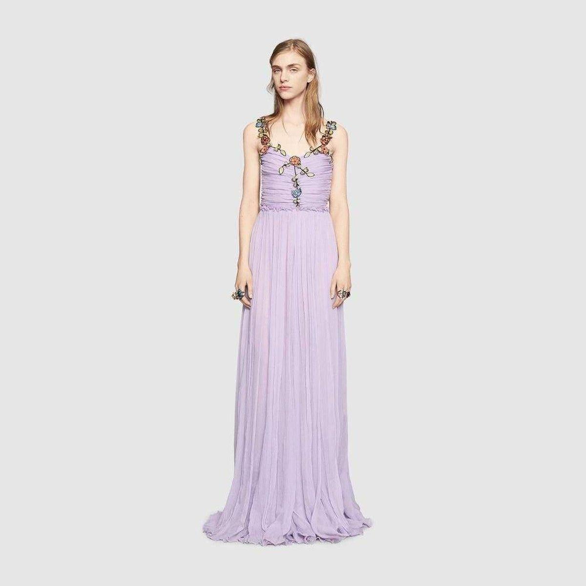 Gucci Purple Silk Chiffon Embroidered Gown  IT38 US2 3
