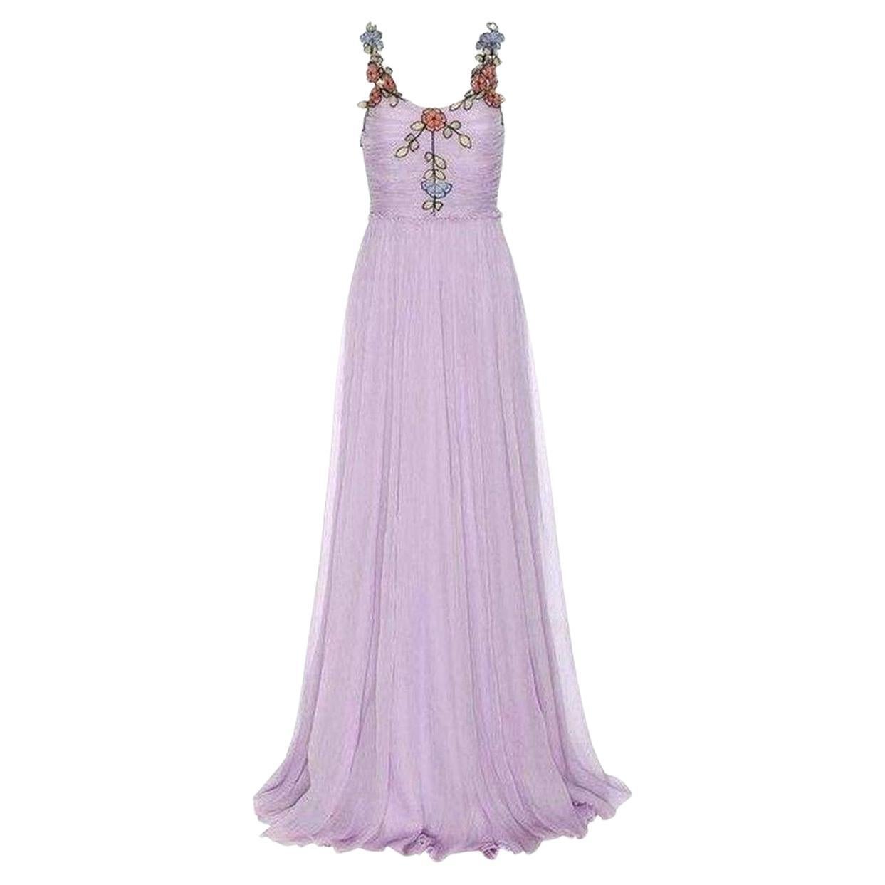 Gucci Purple Silk Chiffon Embroidered Gown  IT38 US2