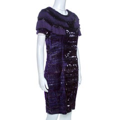 Gucci Purple Silk Embellished Fringe Detail Dress M