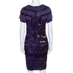 Gucci Purple Silk Embellished Fringe Detail Dress M
