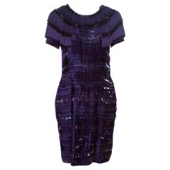 Gucci Purple Silk Embellished Fringe Detail Dress M