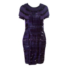 Gucci Purple Silk Embellished Fringe Detail Dress M
