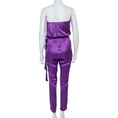 Gucci Purple Silk Satin Belted Bustier Detail Strapless Jumpsuit S