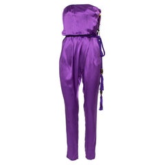 Gucci Purple Silk Satin Belted Bustier Detail Strapless Jumpsuit S
