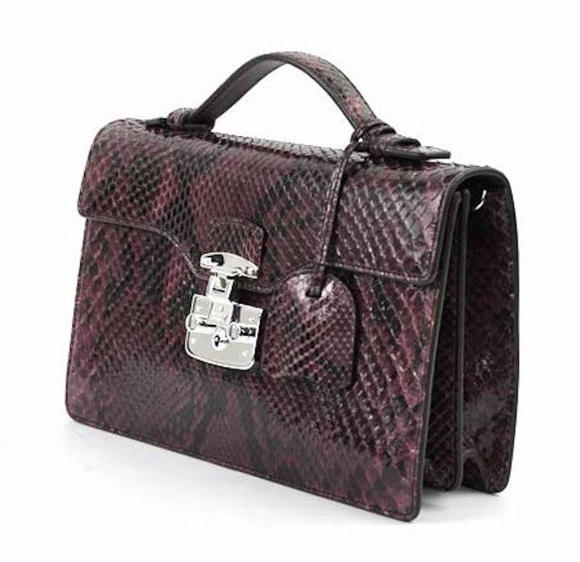 Gucci Purple Snakeskin Exotic Silver Evening Top Handle Satchel Kelly Style Bag

Snakeskin 
Silver tone hardware
Leather lining
Slide lock closure
Made in Italy
Handle drop 8.5