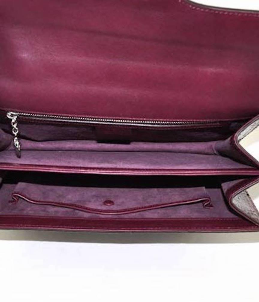 Gucci Purple Snakeskin Exotic Silver Evening Top Handle Satchel Kelly Style Bag In Good Condition In Chicago, IL