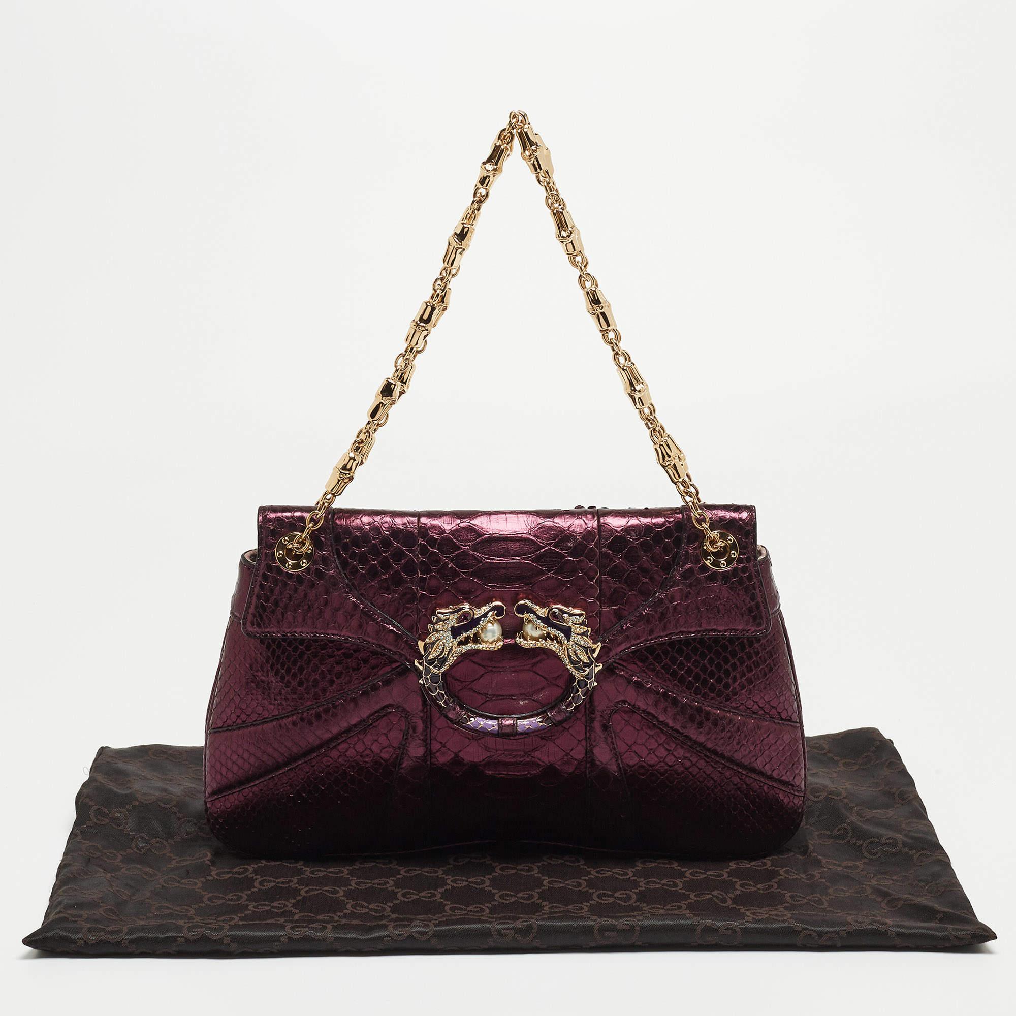 Gucci Purple Snakeskin Limited Edition Crystals Tom Ford Dragon Shoulder Bag 10